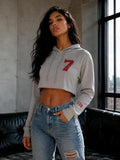 Women’s Gray Cropped Hoodie with Red 7 Logo 8512